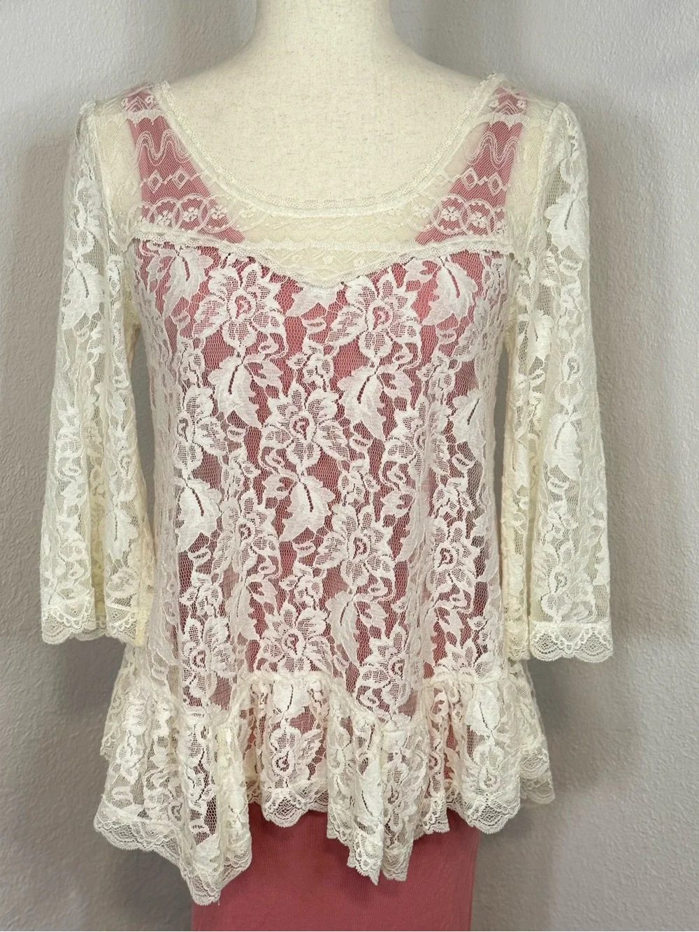 Free People Lace Top XS Sheer Ivory